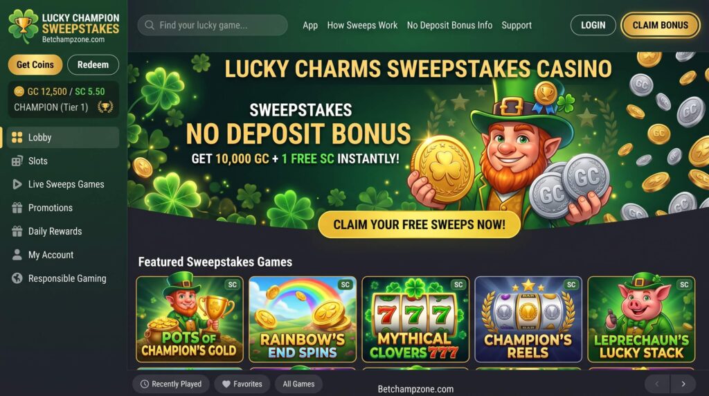 Lucky Charms Sweepstakes Casino No Deposit Bonus